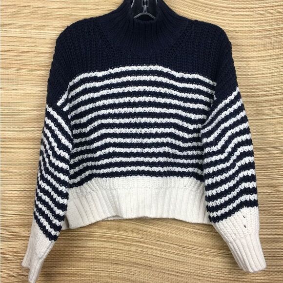 LA LIGNE Bretagne Striped Chunky Knit Wool Sweater Pullover iNAVY/CREAM  Size L - Picture 5 of 12